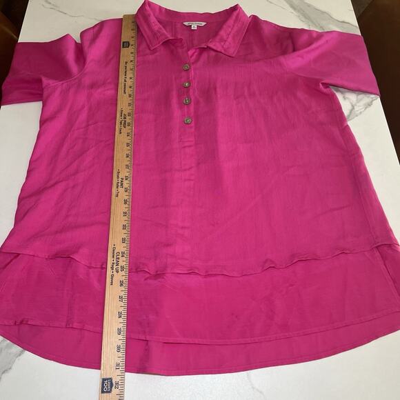 John Mark Womens Blouse Tunic Size XL Bright Fuchsia Button Detail Pleated Back - Picture 5 of 13